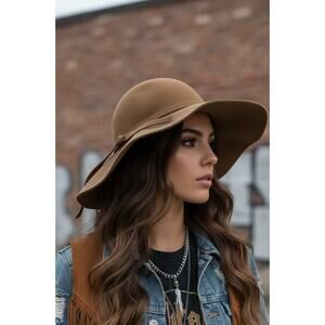 NWT D&Y Australia Brown Wool Floppy Hat – One Size, Wide Brim Boho Style